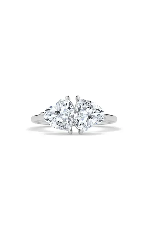 Lab Grown Diamond Twin Heart Ring in 18K White Gold