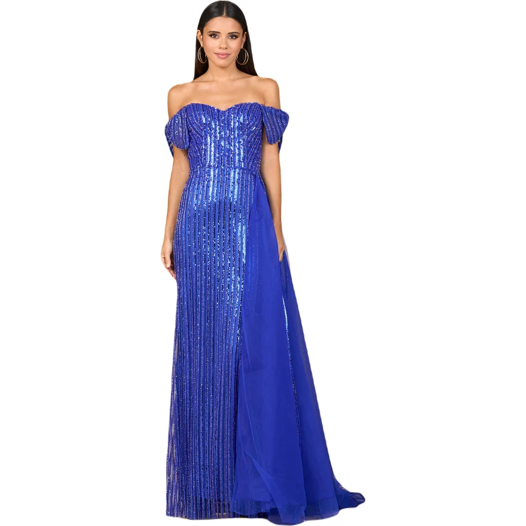 Off Shoulder Fitted Gown by LARA New York