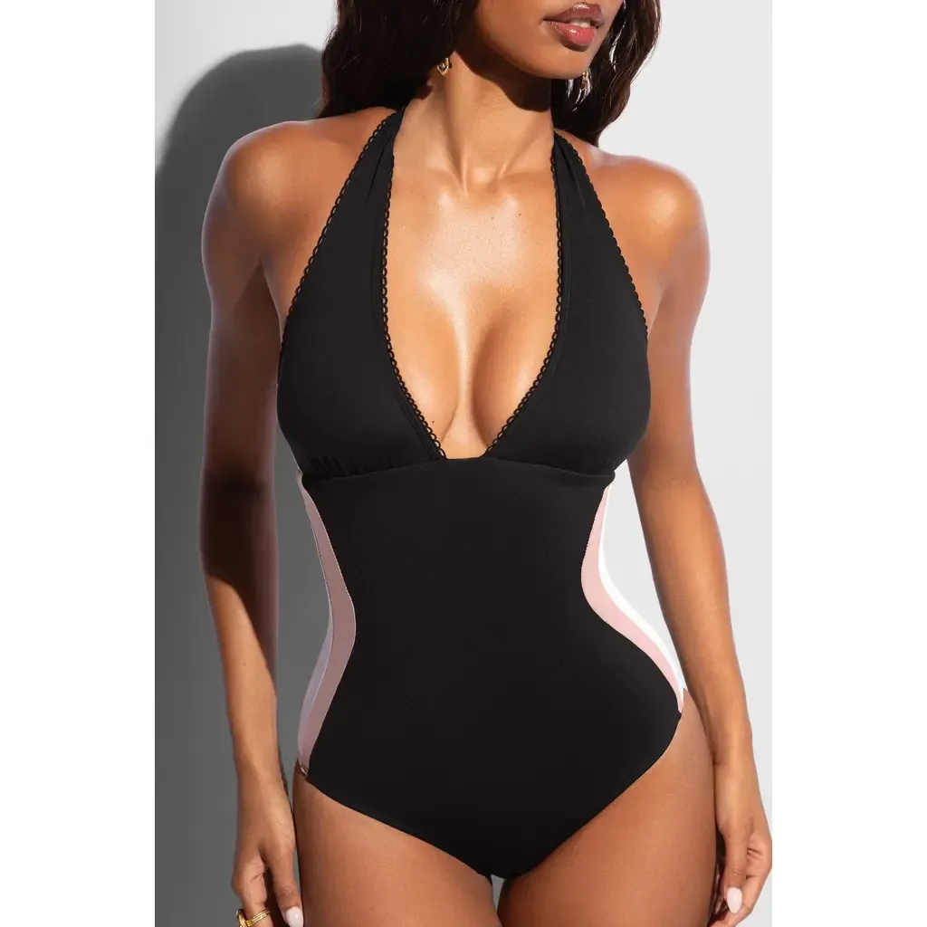 Mega Sculpting Plunge Halter One Piece Swimsuit by TA3