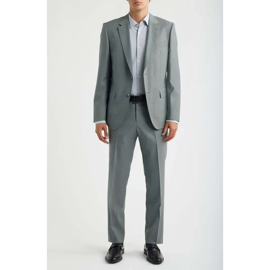 Huge Slim Fit Textured Virgin Wool Suit by BOSS