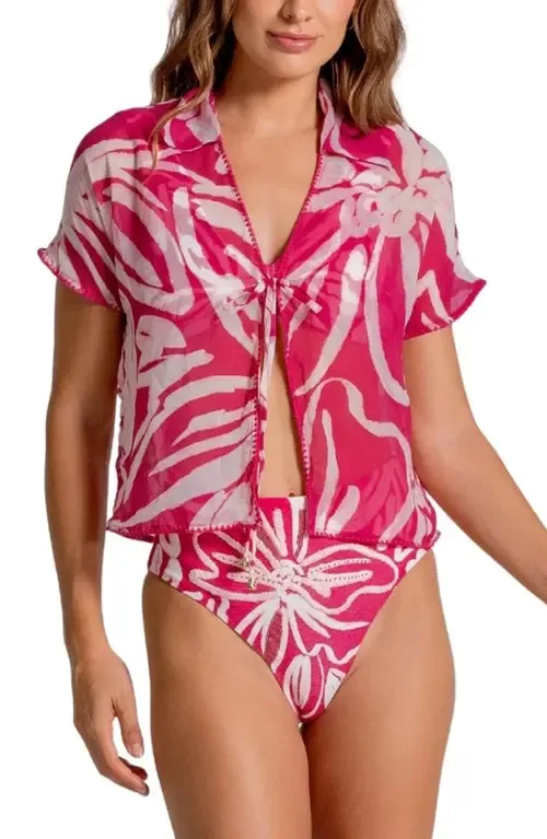 Relaxed Fit Semisheer Crop Cover-Up Shirt by Cosita Linda