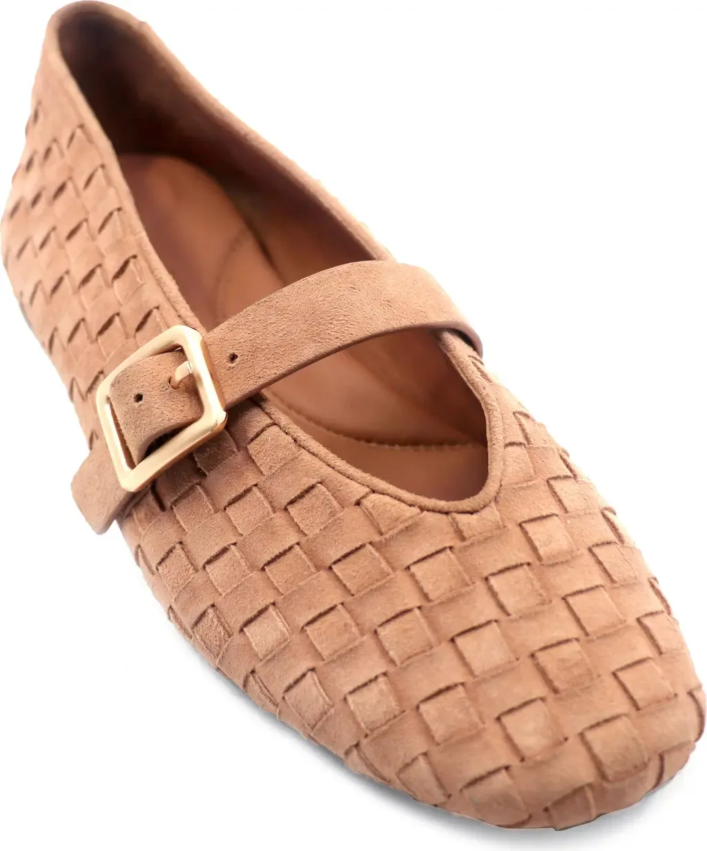 Winifred Woven Mary Jane Flat in Camel Suede by Gentle Souls