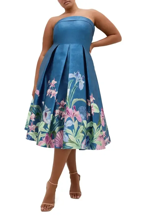 Tiffany Bloom Strapless Fit & Flare Dress by City Chic