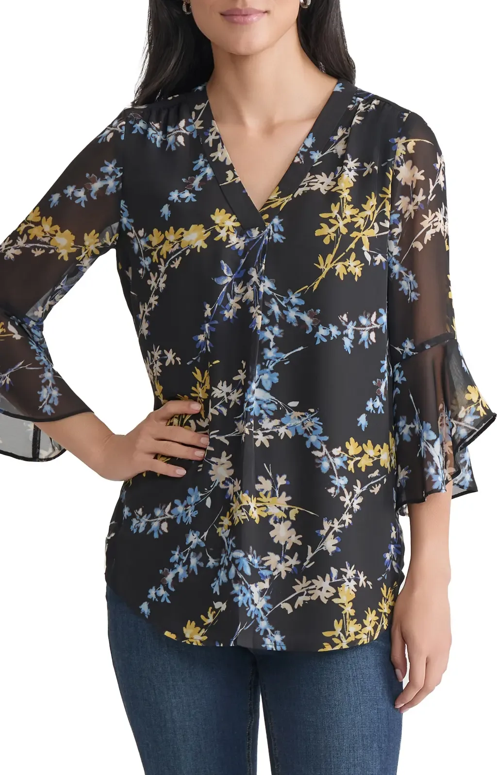 Floral Flutter Sleeve Top