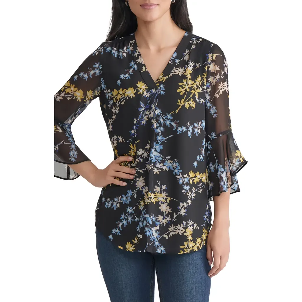 Floral Flutter Sleeve Top by Jones New York