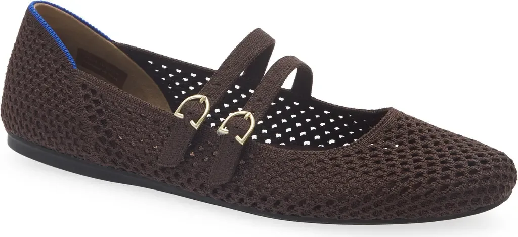 The Double Buckle Mary Jane in Chocolate Mesh by Rothy's