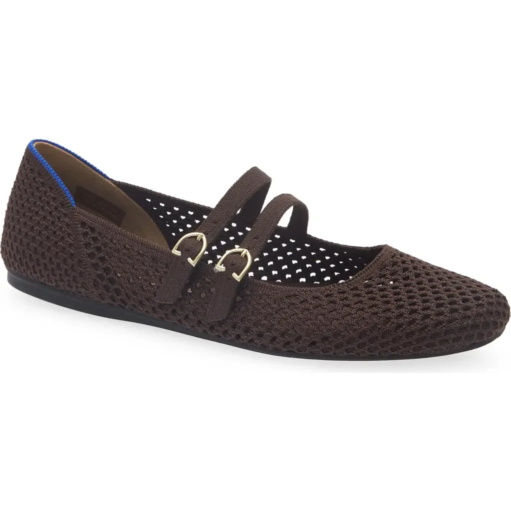 The Double Buckle Mary Jane in Chocolate Mesh by Rothy's