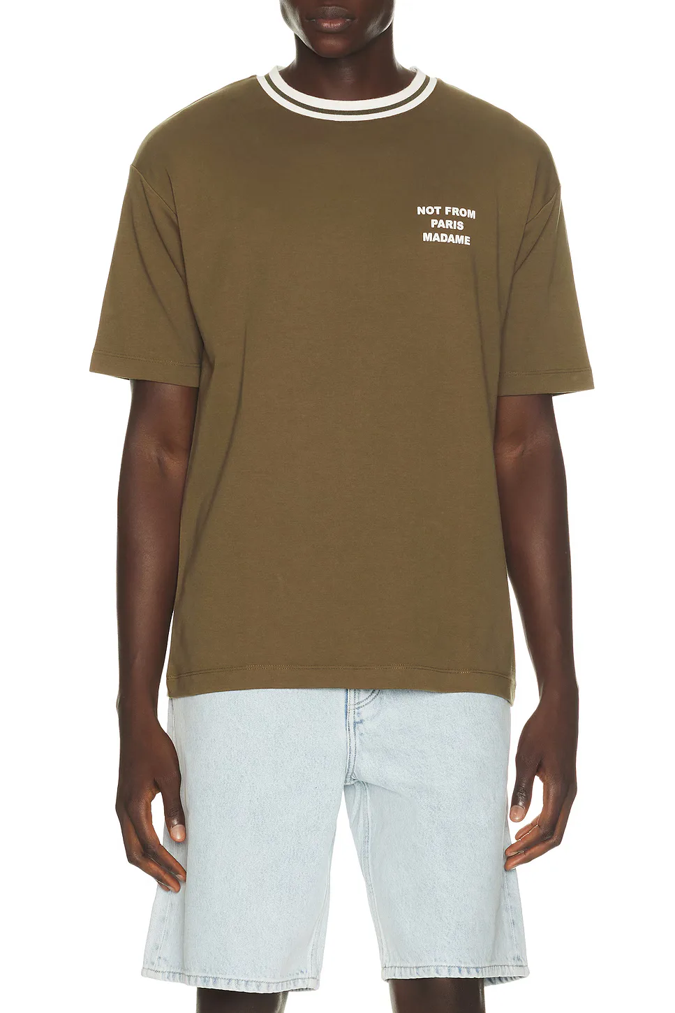 Sport Slogan Tee Shirt in Khaki by Drle De Monsieur