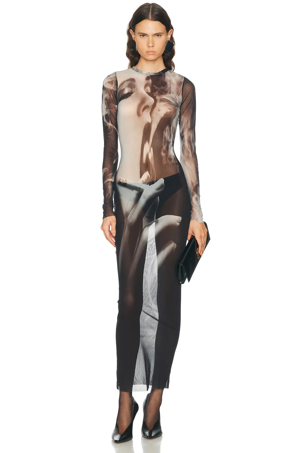 Mesh Printed Smoking Long Dress by Jean Paul Gaultier