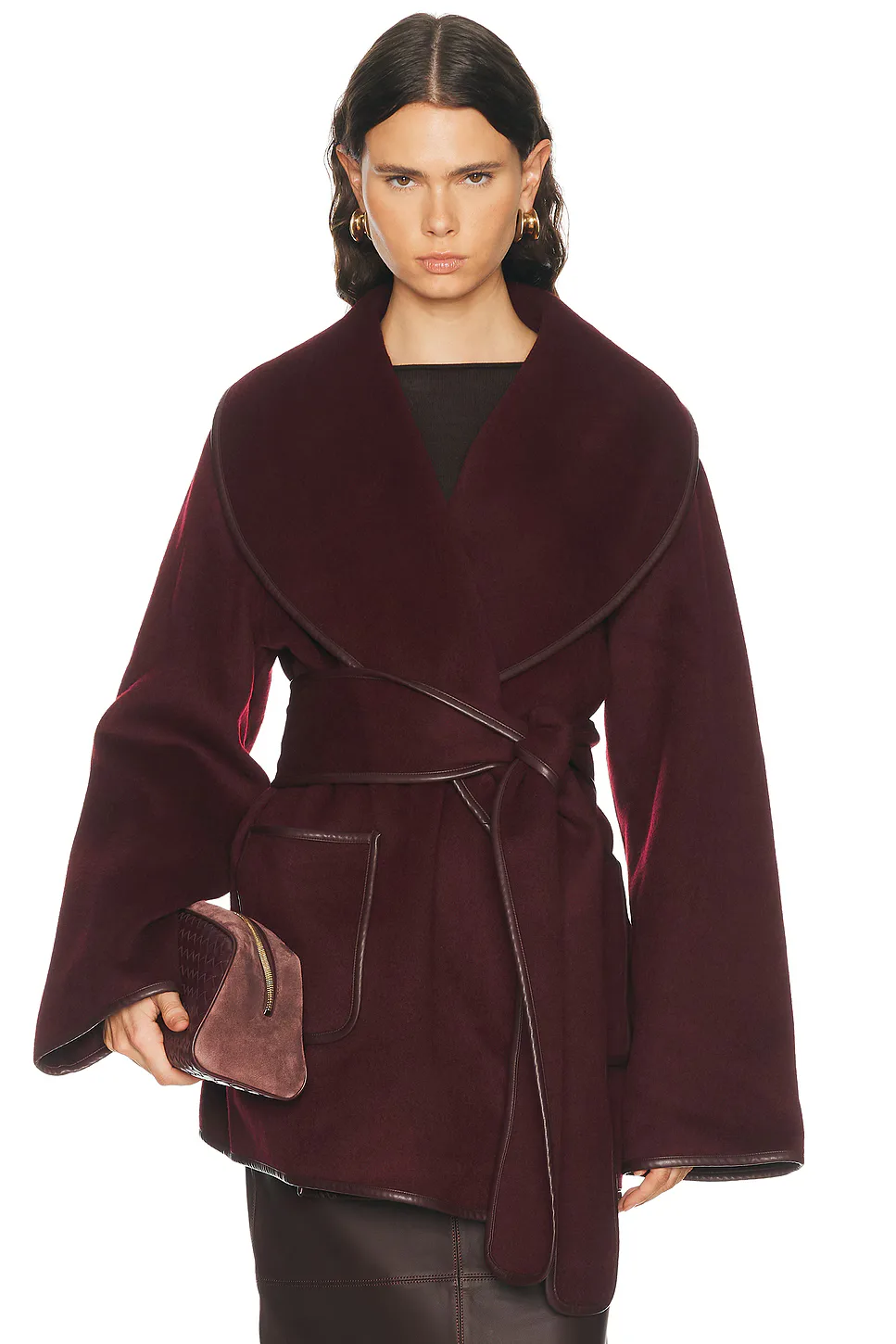 Dulcetta Wool Coat with Leather Piping by Seroya