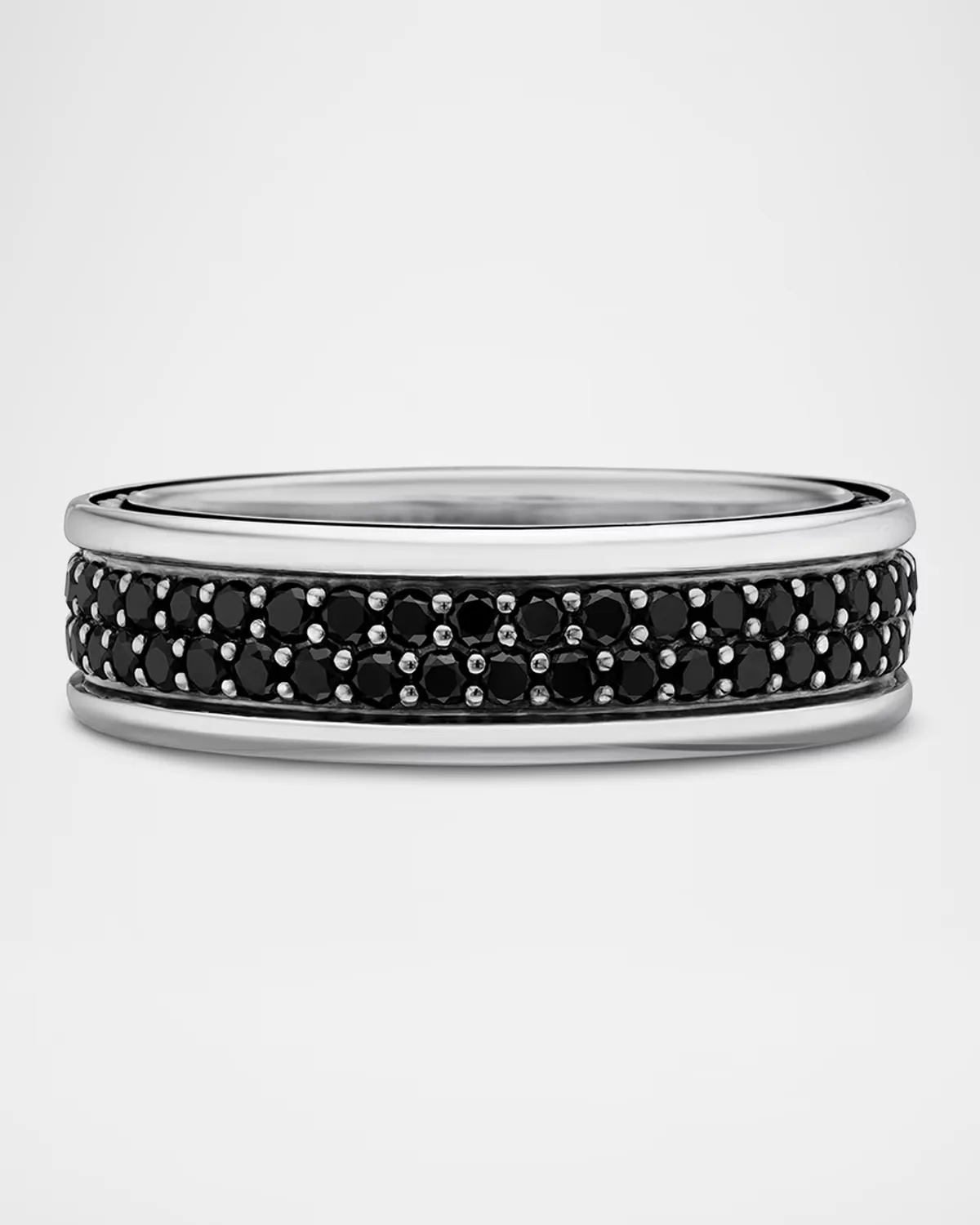 Streamline Two-Row Band Ring with Black Diamonds in Silver, 6.5mm
