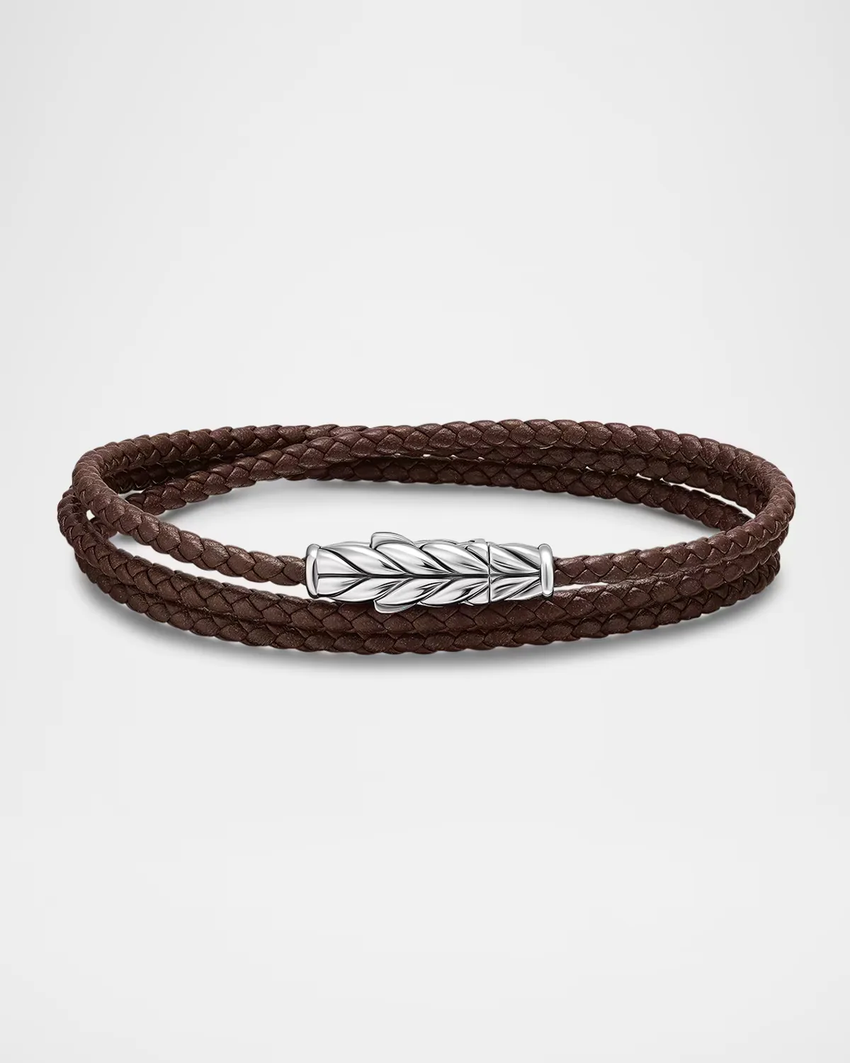 Chevron Wrap Bracelet in Leather with Silver by David Yurman