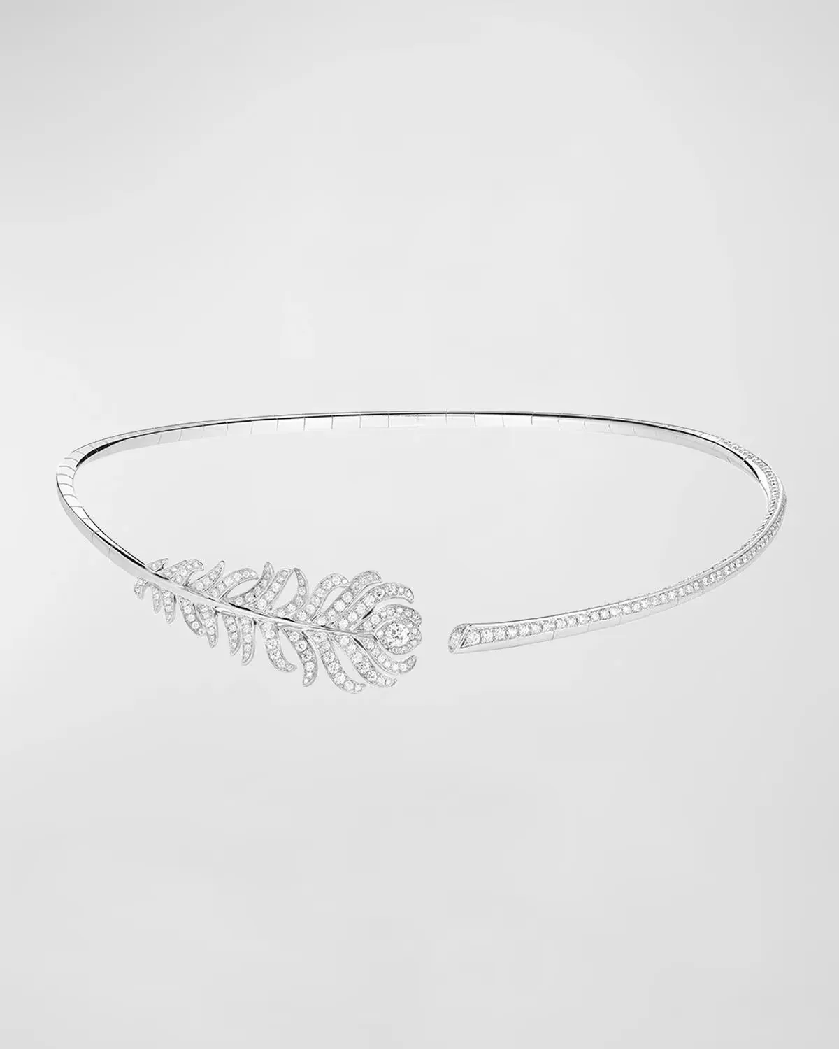Plume De Paon 18K White Gold Diamond Peacock Feather Collar Necklace by Boucheron