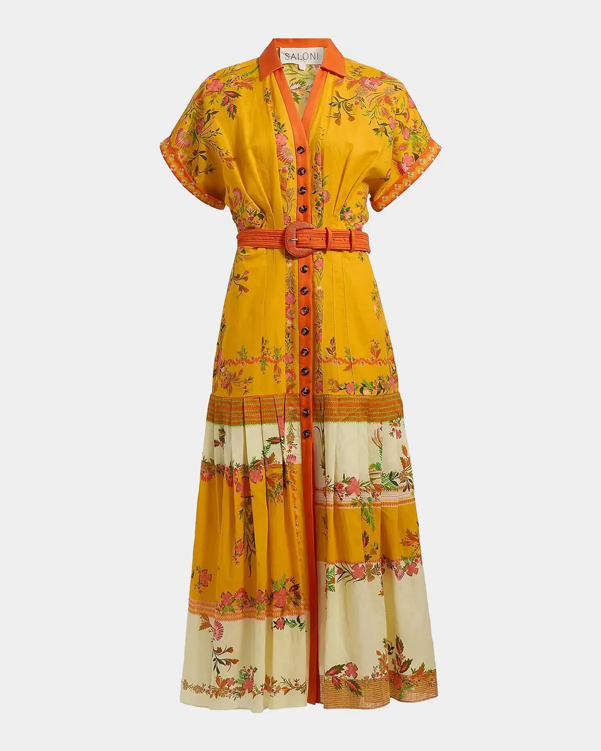 Riya-B Belted Floral Linen Maxi Shirt Dress