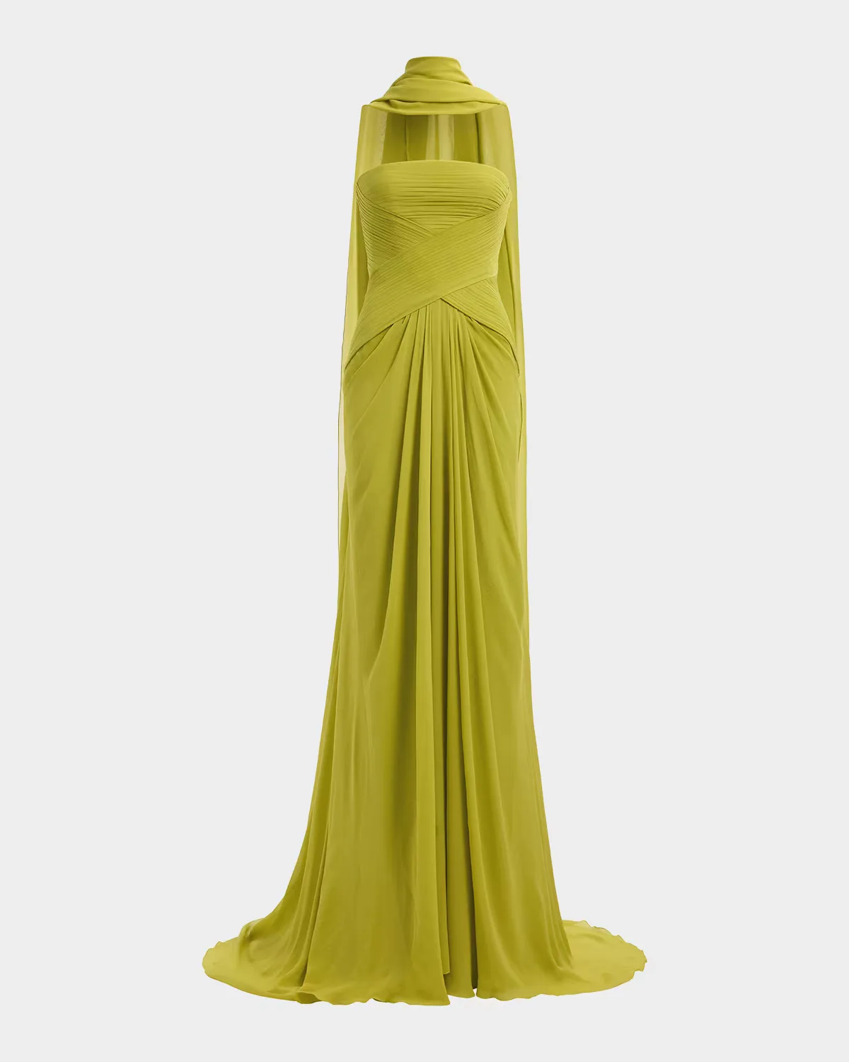 Strapless Crisscross Draped Silk Chiffon Gown with Neck Scarf by Elie Saab