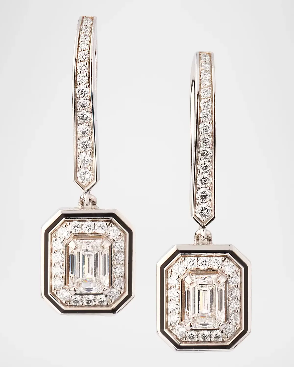 Vendome Lisere 18K White Gold Diamond and Black Lacquer Sleeper Earrings