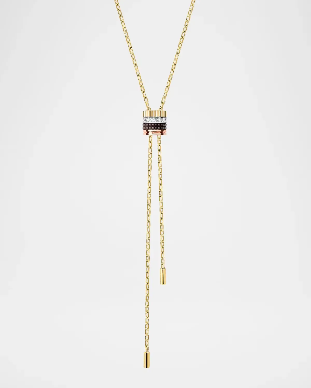 Quatre Classique 18K Tri-Tone Gold Brown PVD and Diamond Pendant Mini Bolo Necklace by Boucheron