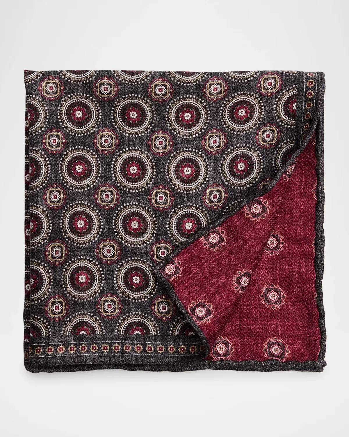 Geometric Double-Circle Silk Pocket Square by Brunello Cucinelli