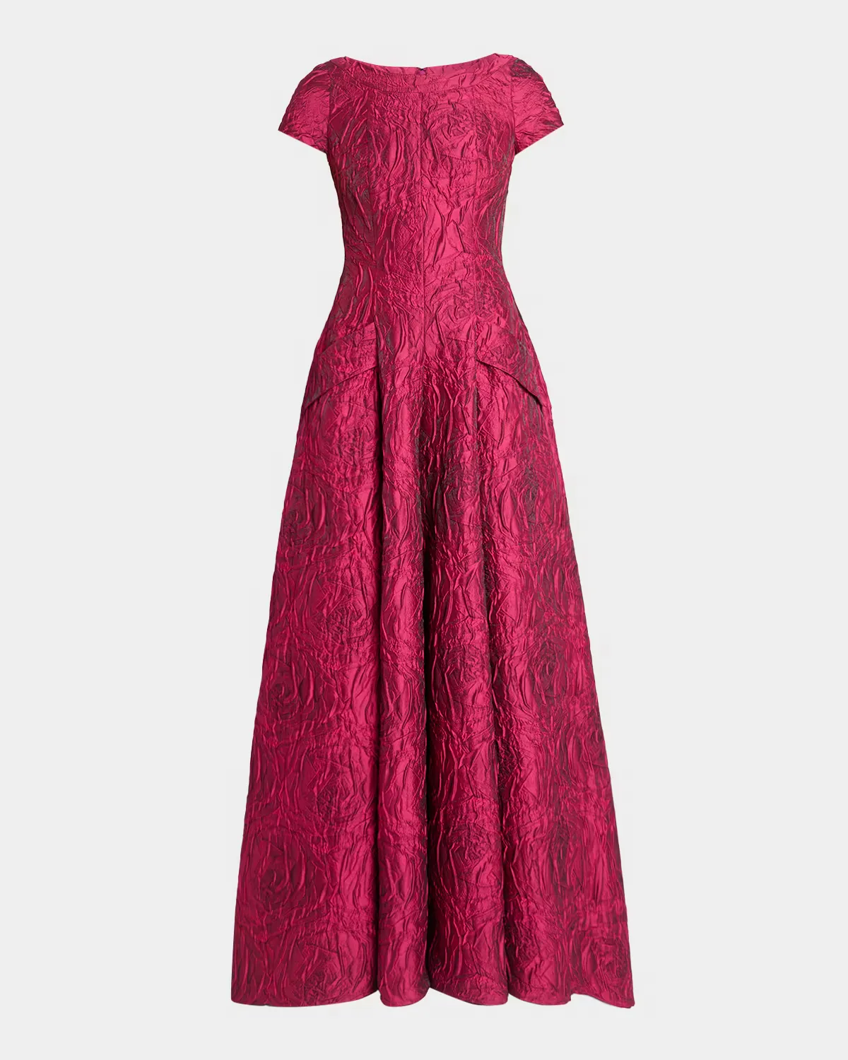 Poiret Rose Jacquard Short-Sleeve Ball Gown by Talbot Runhof