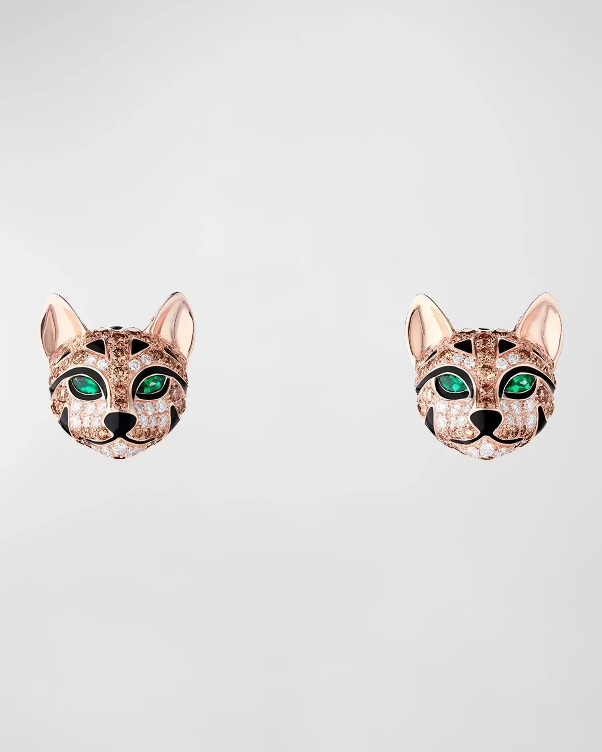 18K Pink Gold Fuzzy, the Leopard Stud Earrings with Diamonds and Emeralds by Boucheron