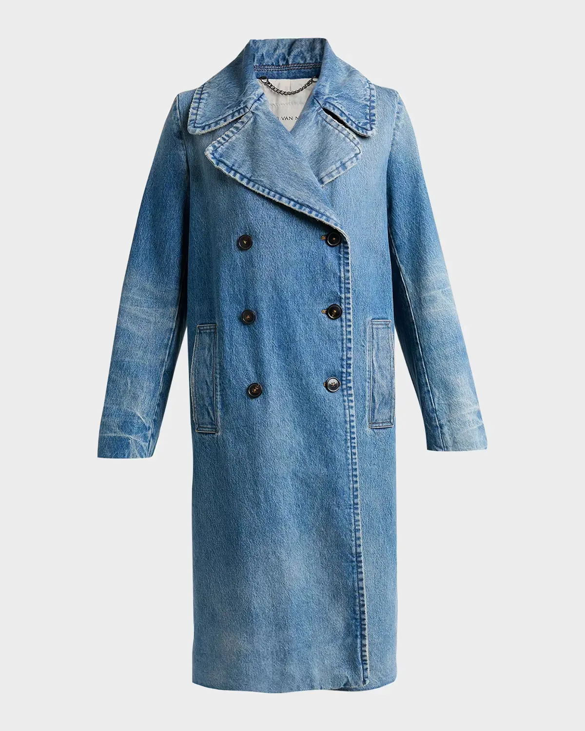Riani Denim Double-Breasted Long Coat by Dries Van Noten