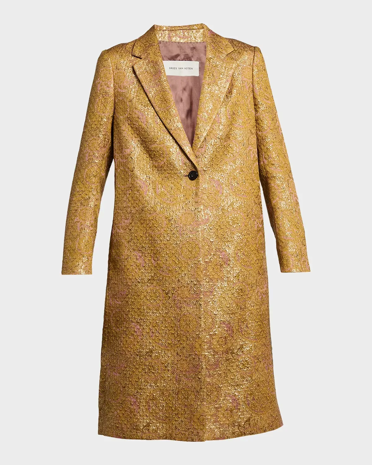 Metallic Paisley Jacquard Single-Breasted Long Coat by Dries Van Noten
