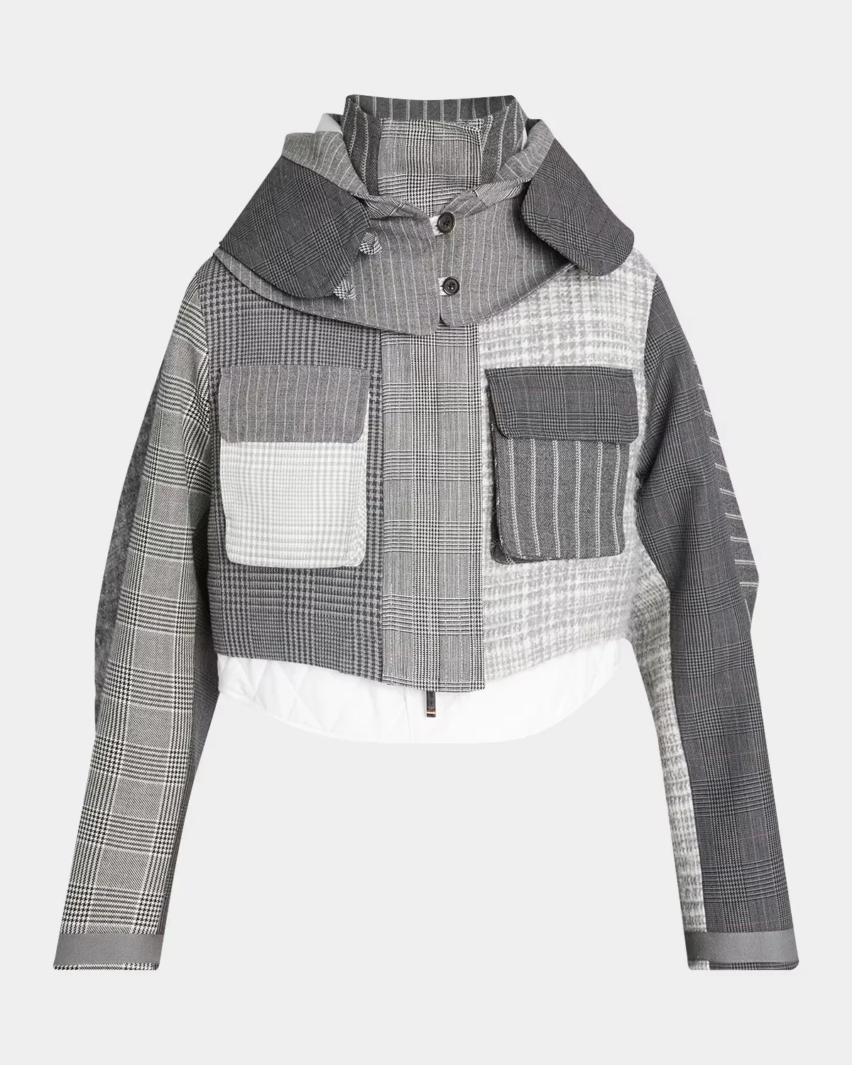 Cropped Tailored Patchwork Jacket by Thom Browne