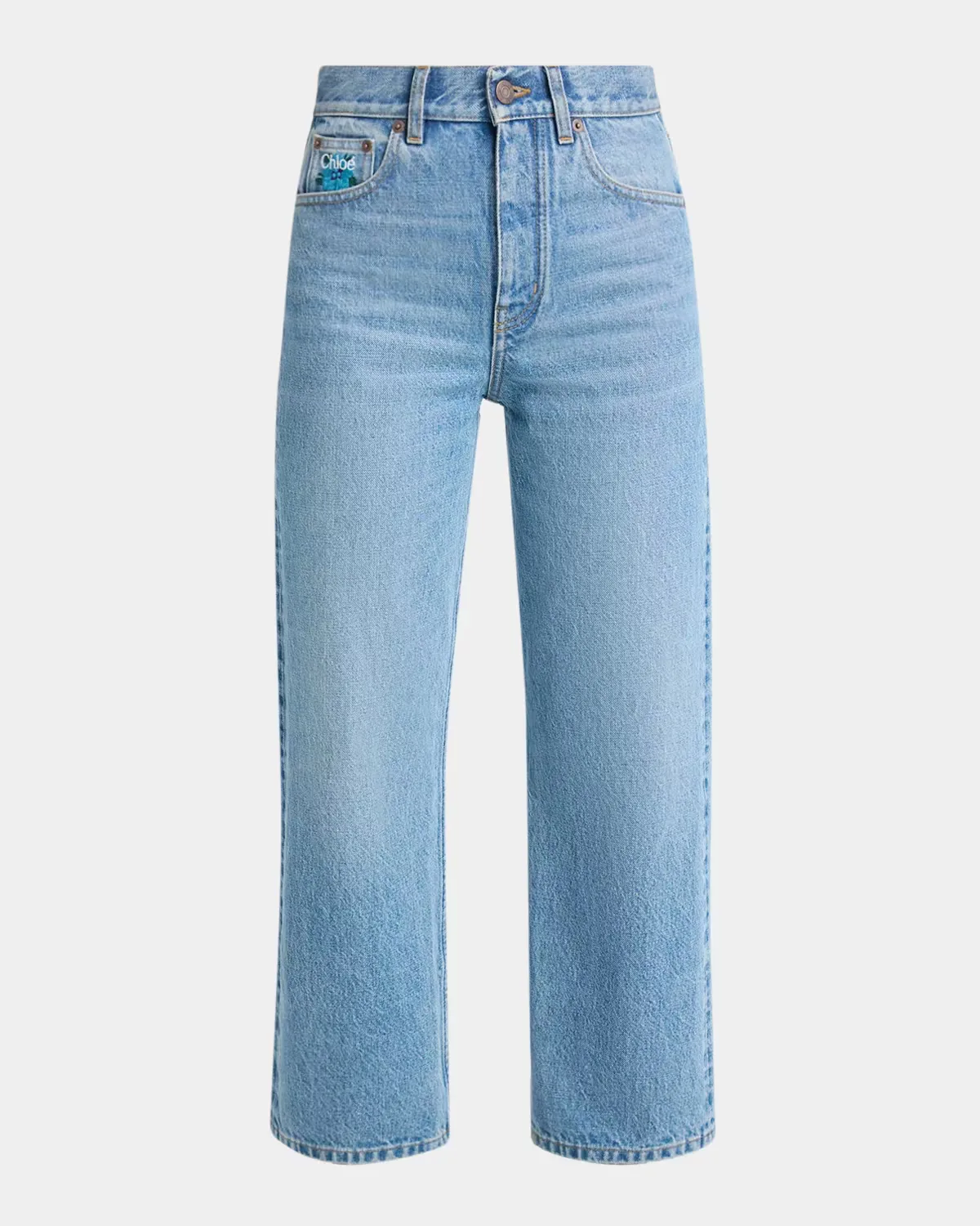 Embroidered-Logo Straight Jeans by Chloé