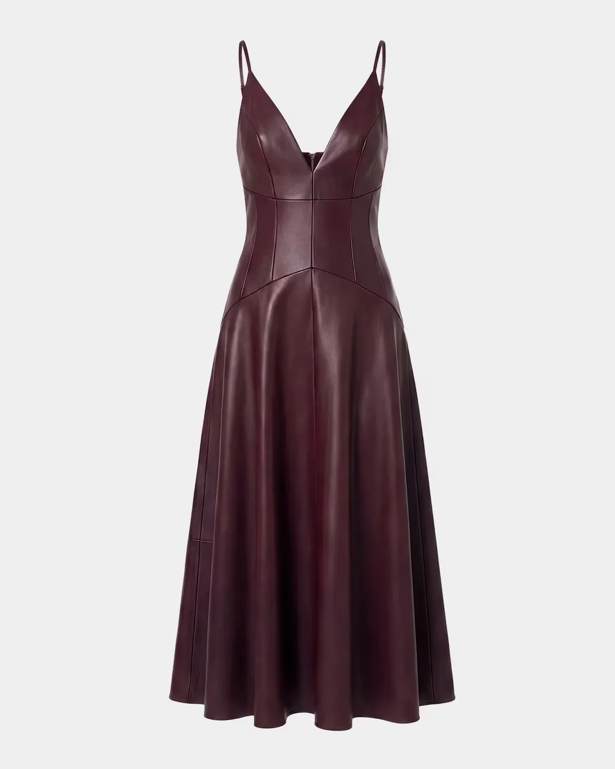 Nora Faux-Leather Plunge Neck Midi Dress by NICHOLAS