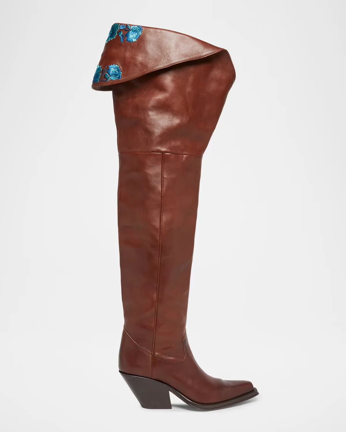 Azelan 70MM Embroidered Over-The-Knee Leather Boots by Chloé