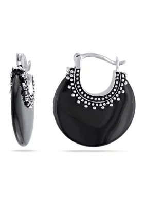 Onyx Hoop Earrings in Sterling Silver by Belk & Co