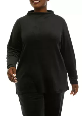 Comfort Velour Wide Mock Neck Pullover by Kim Rogers