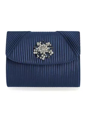 Lori Flap Brooch Pleated Satin Clutch by Jessica McClintock