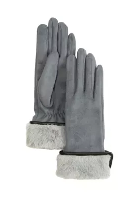 Stretch Suede Fold Up Faux Fur Cuff Gloves by Echo