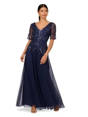Beaded Mesh Long Dress by Papell Studio