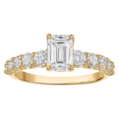 Jordan Blue NYC Lab Created 10K Gold 2 Cttw Emerald-Cut Lab-Grown Diamond Three-Stone Ring