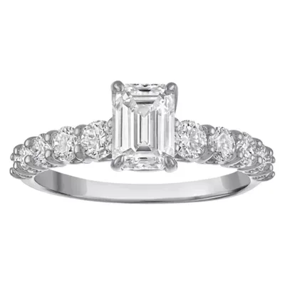 Jordan Blue NYC Lab Created 10K White Gold 2 Cttw Emerald-Cut Lab-Grown Diamond Three-Stone Ring