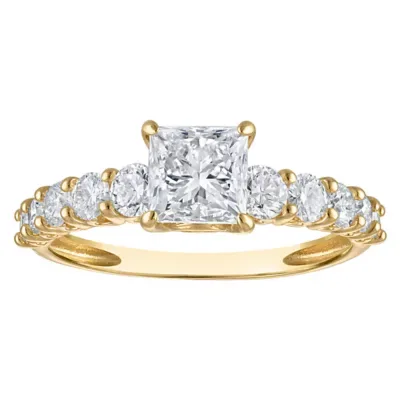 Jordan Blue NYC Lab Created 10K Gold 2 Cttw Princess-Cut Lab-Grown Diamond Three-Stone Ring