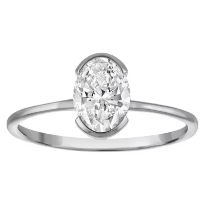Jordan Blue NYC Lab Created 10K White Gold 1 Cttw Oval-Cut Lab-Grown Diamond Half-Bezel Ring by Jordan