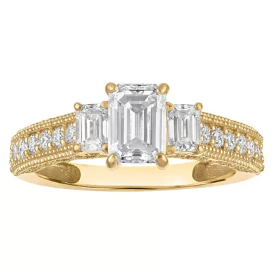 Jordan Blue NYC Lab Created 10K Gold 1.95 Cttw Emerald-Cut Lab-Grown Diamond Three-Stone Ring
