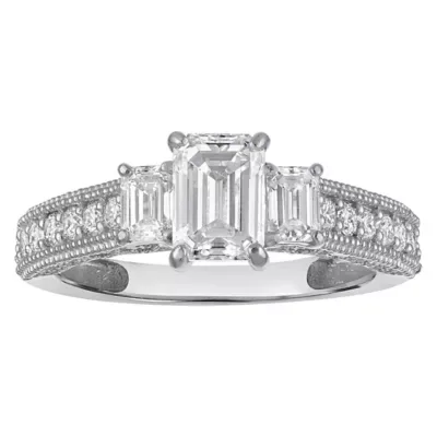 Jordan Blue NYC Lab Created 10K White Gold 1.95 Cttw Emerald-Cut Lab-Grown Diamond Three-Stone Ring by Jordan