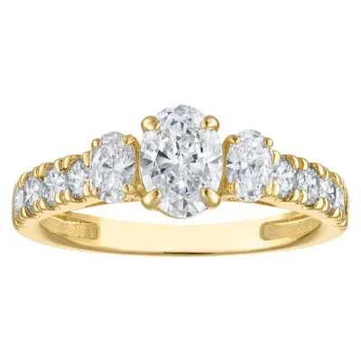 Jordan Blue NYC Lab Created 10K Gold 1.4 Cttw Oval-Cut Lab-Grown Diamond Three-Stone Ring