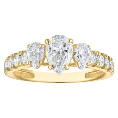 Jordan Blue NYC Lab Created 10K Gold 1.4 Cttw Pear-Cut Lab-Grown Diamond Three-Stone Ring