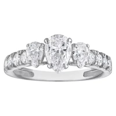 Jordan Blue NYC Lab Created 10K White Gold 1.4 Cttw Pear-Cut Lab-Grown Diamond Three-Stone Ring
