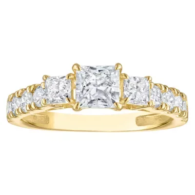 Jordan Blue NYC Lab Created 10K Gold 1.5 Cttw Princess-Cut Lab-Grown Diamond Three-Stone Ring