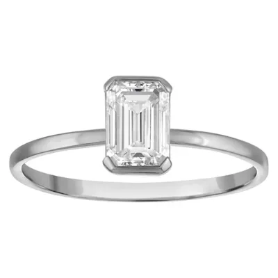 Jordan Blue NYC Lab Created 10K White Gold 1 Cttw Emerald-Cut Lab-Grown Diamond Half-Bezel Ring by Jordan