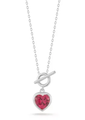 Sterling Silver Heart CZ Toggle Clasp Pendant Necklace by Sphera Milano