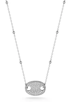 Sterling Silver Pave Mariner Link Pendant Necklace by Sphera Milano