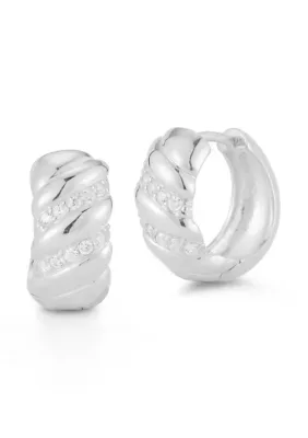 Sterling Silver CZ Bold Twist Hoop Earrings