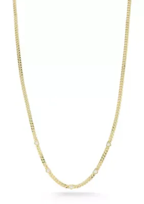 Sterling Silver Heart Station Curb Necklace